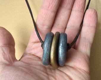 Handcrafted Clay Beads Pendant, 3mm Genuine Leather Cord