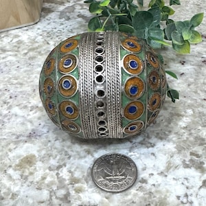 XXL  Moroccan Berber Enamel Tagmout Egg Handmade Pendant Bead