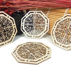 4 Moroccan Tile Design Laser Cut Unfinished Wood Shapes Craft DIY Decorative Coasters 10cm 03YL0102