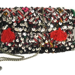 Vintage Kilim Bag: Handmade Moroccan Sequins Crossbody Purse