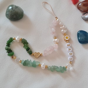 Rose Quartz Phone Strap,Jade Phone Strap,Aventurine Phone Strap,Calming,Protection,Pearl Bead Phone Charm,Personalized Phone Strap