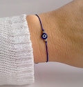 Handmade Blue Evil Eye Bracelet: Silver Bead Adjustable Friendship Jewelry