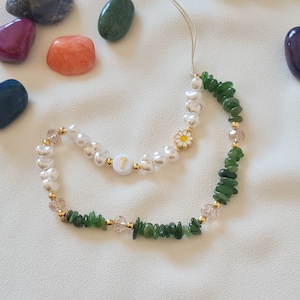 Jade Phone Strap,Healing Crystal Phone Chain,Pearl Beaded Phone Charm,Phone Strap,Personalized Phone Strap, Bridesmaids Gift