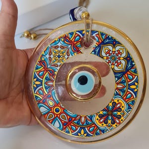 Gold Glass Evil Eye Wall Hanging: Nazar Home Protection Charm