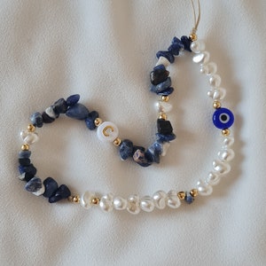 Sodalite Phone Strap,Healing Crystal Phone Chain,Pearl Beaded Phone Charm,Phone Strap,Personalized Phone Strap, Bridesmaids Gift