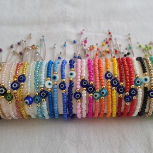 Bracelet mauvais œil, délicat bracelet mauvais œil, bracelet de perles, bijoux de protection, Nazar, bracelet réglable, bracelet porte-bonheur, bracelet porte-bonheur