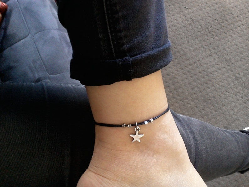Star anklet,Silver star anklet,String anklet,Adjustable anklet,Star jewelry,Beach anklet,Boho,Summer anklet,Beaded anklet