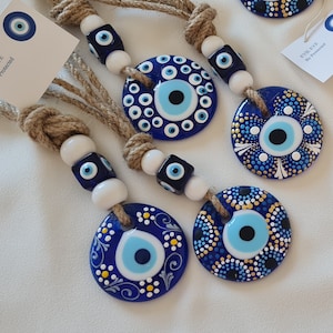Mal de ojo pared colgante, mal de ojo pintado a mano, regalos de protección, nuevos regalos para el hogar, decoración del hogar del mal de ojo, colgante de pared, Nazar, protección de la casa
