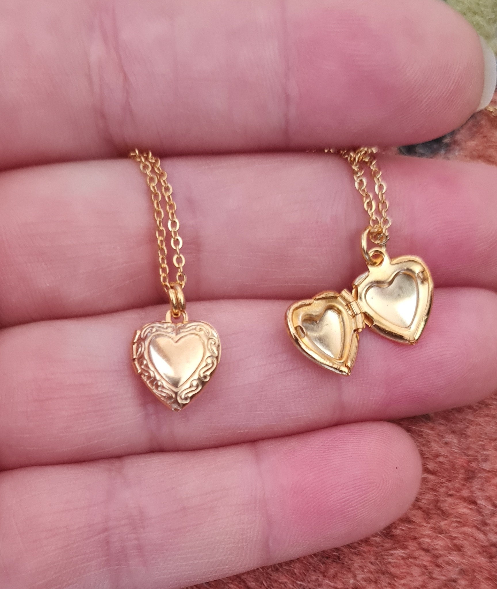 Heart Locket Necklace Heart Necklacegold Heart Locket Etsy