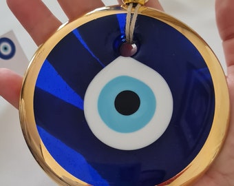 Handmade Gold Glass Evil Eye Wall Hanging, Nazar Amulet