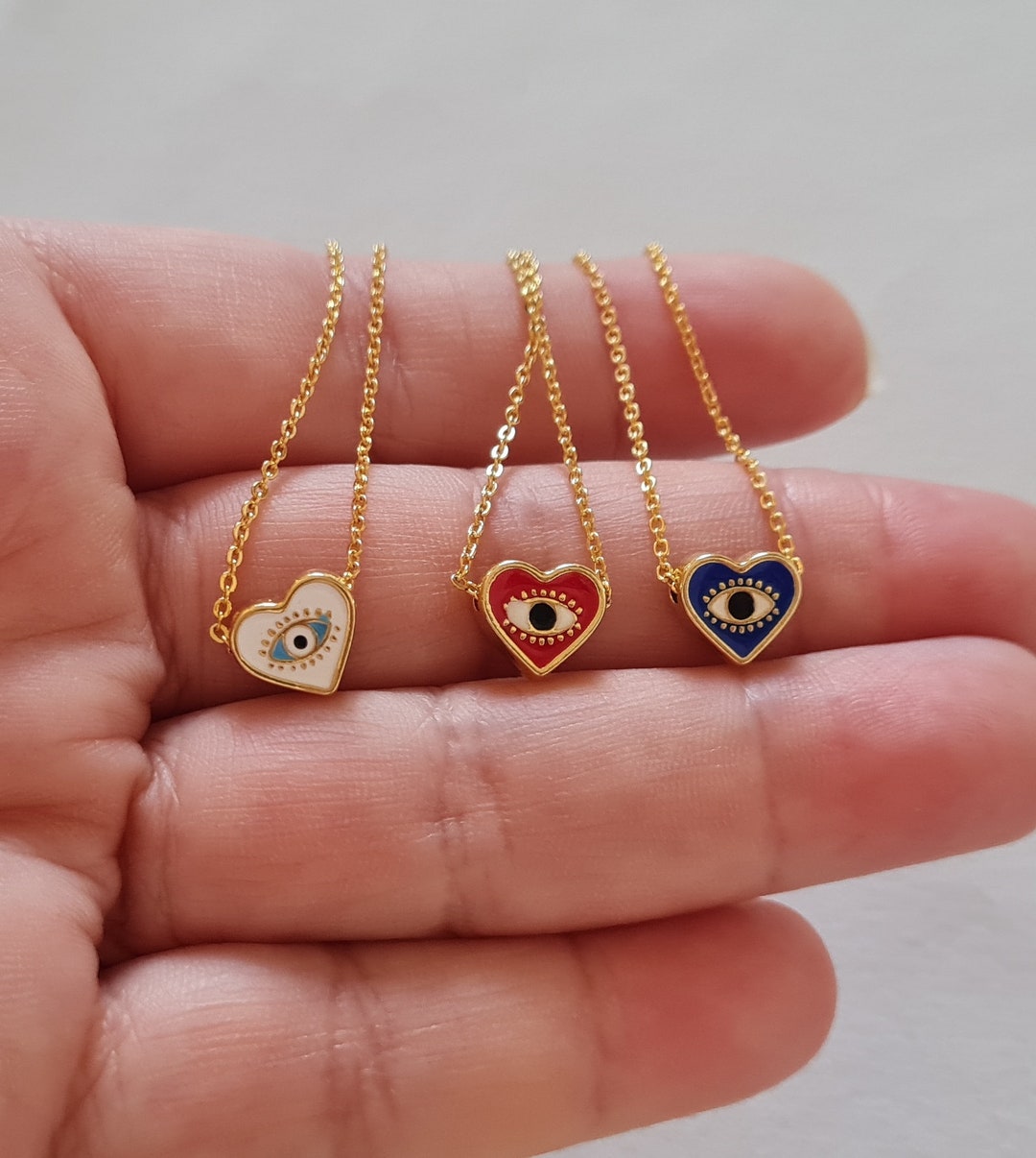 Evil Eye Necklace,heart Necklace,protection Necklace,gold Heart Necklace,tiny Evil Eye Necklace