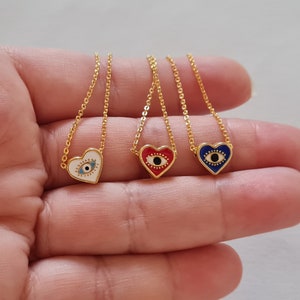 Evil Eye Necklace,Heart Necklace,Protection Necklace,Gold Heart Necklace,Tiny Evil Eye Necklace,Nazar Necklace,Gift,Bridesmaid gifts