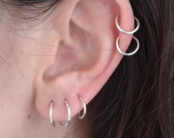 Tiny Hoop Earrings,Nose Ring,925 Sterling Silver Earrings,Endless Earrings,Huggie Hoop Earrings,Cartilage Earrings,Helix,Piercing Hoop Ring