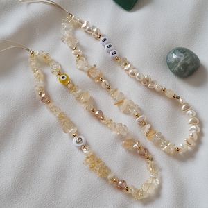 Citrine Phone Strap,Healing Crystal Phone Chain,Pearl Beaded Phone Charm,Phone Strap,Personalized Phone Strap, Bridesmaids Gift