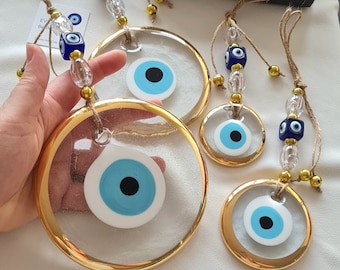 Evil Eye Wall Hanging,Gold Plated Evil Eye,Clear Evil Eye, Door Decoration,Protection Gifts,New Home Gift,Evil Eye Home Decoration,Wall Art,