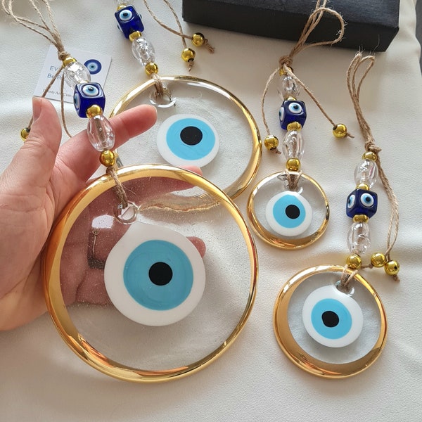 Boze oog muur hangen, vergulde boze oog, helder boze oog, deurdecoratie, beschermingsgeschenken, nieuw huis cadeau, boze oog woondecoratie, muurkunst,