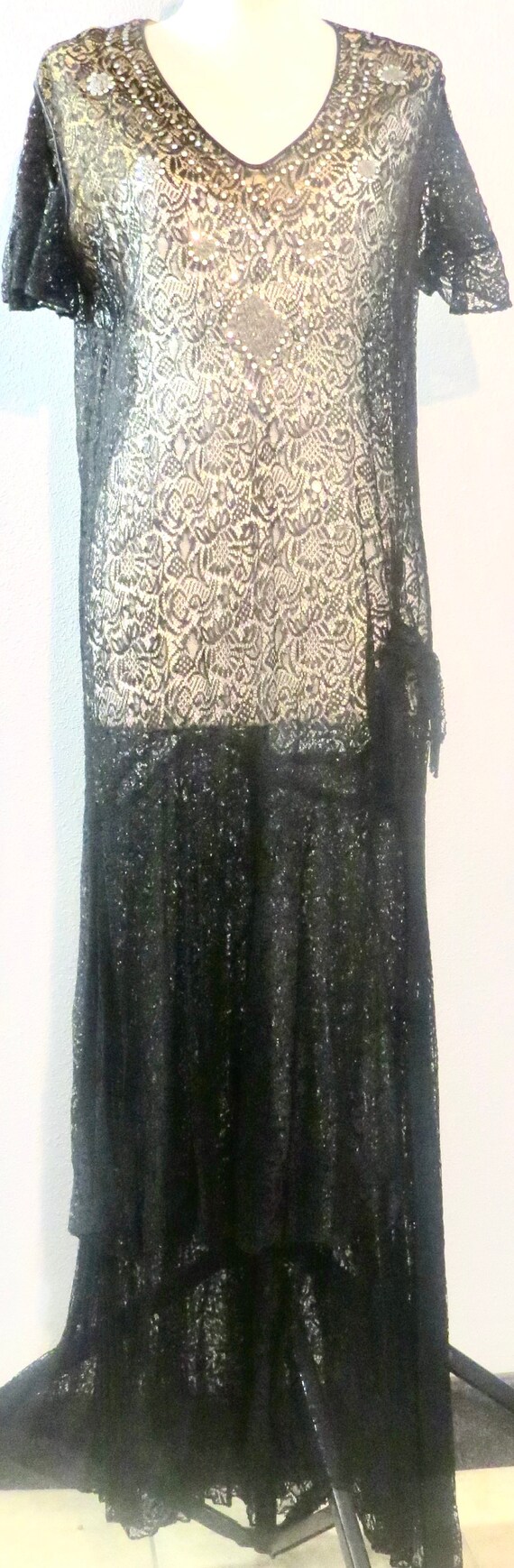 Exceptional 1920's Embellished Lace Dress
