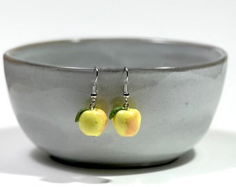 Mini Food, Apples Earrings, Polymer Clay Earrings, Miniature Food Gifts For Her, Christmas Gifts, Stocking Stuffer Gift, Golden Delicious