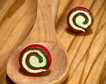 Pinwheel Christmas Cookies Earrings, Polymer Clay Earrings, Miniature Food Gifts For Her, Christmas Gifts for Her, Mini Food Jewelry