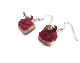 Mother's Day,  Swarovski crystal, cherry cake earrings, polymer clay earrings, miniature food earrings, gifts for her, cheese cake
