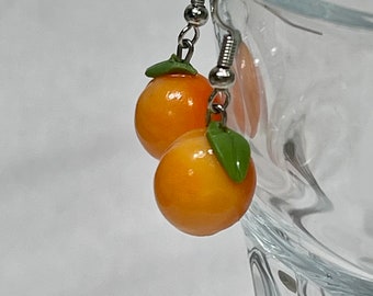 Cyber Monday Etsy Peach Earrings, Polymer Clay Earrings, Miniature Food Gifts For Her, Christmas Gifts for Her