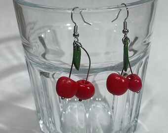 Cyber Monday Etsy Cherry Earrings, Polymer Clay Earrings, Miniature Food Gifts For Her, Christmas Gifts for Her