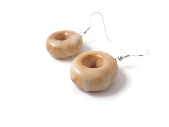 Cyber Monday Etsy Krispy Kreme Glazed Donuts, Krispy Kreme Donut Earrings, polymer clay earrings, miniature food gifts for her, Dunkin Donut