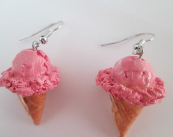 Strawberry Ice Cream Cone Earrings Polymer Clay Summer Earrings Faux Food  Miniature Food Strawberry  Earrings