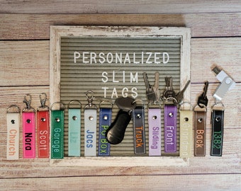 Slim Tag: Personalized keychain/ Bag label/ Slim Name Tag/ Embroidered Clip