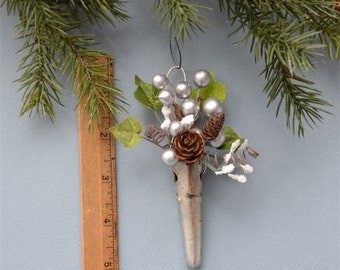 Maple Syrup Spile / Maple Syrup Spout Ornament With Silver Berries and Greenery