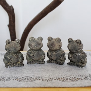 Set of four vintage sitting Frogs made of stone - 3.9 inches - vintage Germany figurine - 1980s