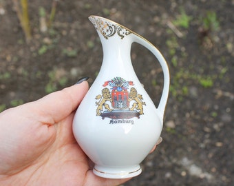 Vintage porcelain small jug - small vase - Hamburg town - 4.7 inches - made in Germany  - Mankenhammer Floss Bavaria - 1970s