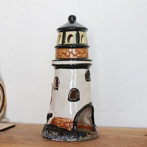 Lighthouse vintage  ceramic Candle holder for one tealight candle - 7.9 inches - Germany vintage - 1990s