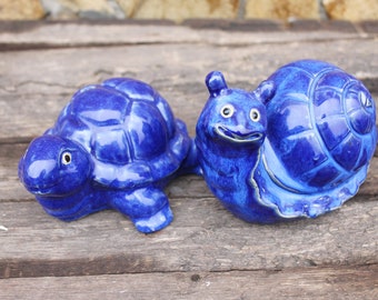 磁器の置物 亀 6.7 インチ - ヴィンテージの置物 - 室内装飾 - 磁器の