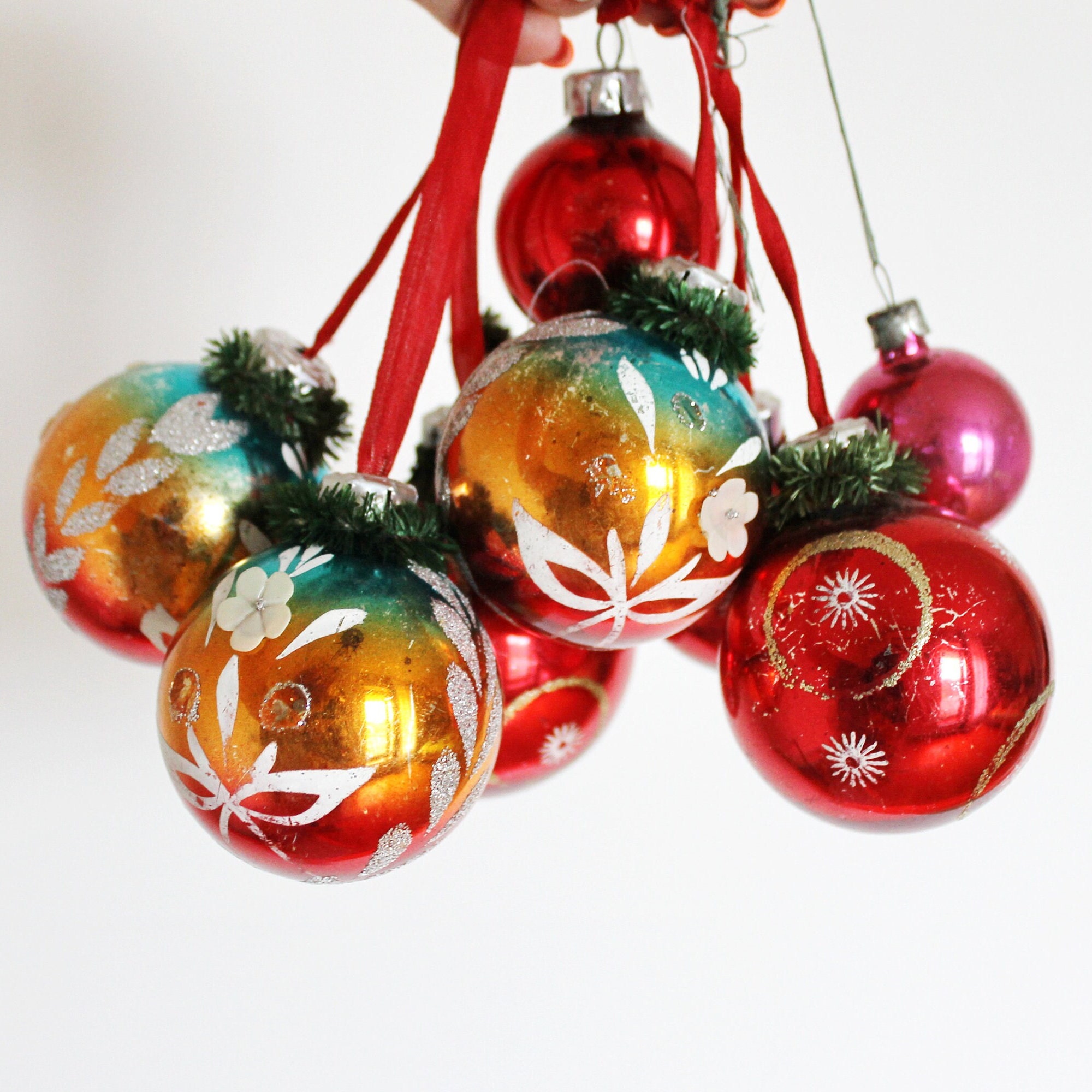 古いビンテージのソビエトクリスマスツリーボール/オーナメント8個