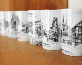 Set of 6 Vintage Germany by Uhlenhorst Gegr 1849 small white shot porcelain glasses, glasswares, home decor - Holiday decor