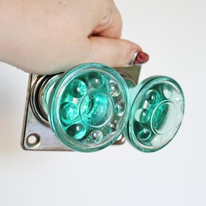 Set of two Vintage Glass Door knobs. Door - green. Handles.Transparent Door Knob 1970s. USSR vintage door knobs