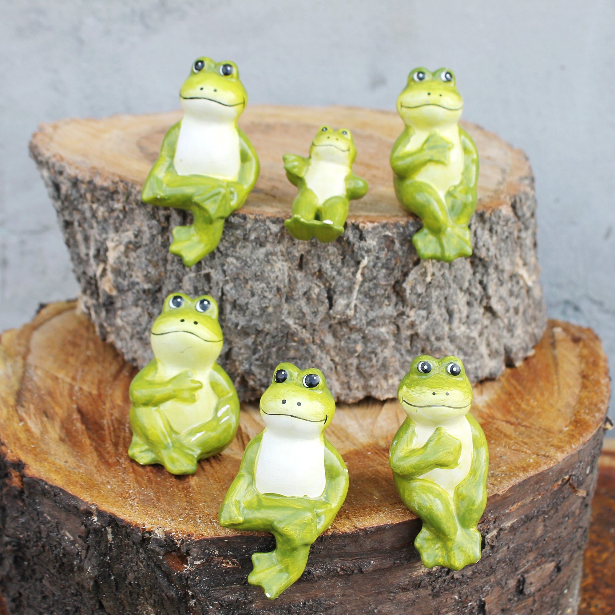 【未使用】OLD miniPEZ FROG STYLE 5体セット コンプリート Vintage Porcelain Set of Six Sitting Frogs - Germany Small