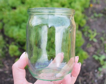 Old glass jar 0.1 gallon - Antique clear bottle - soviet Storage jar Rustic vase - made in Ukraine