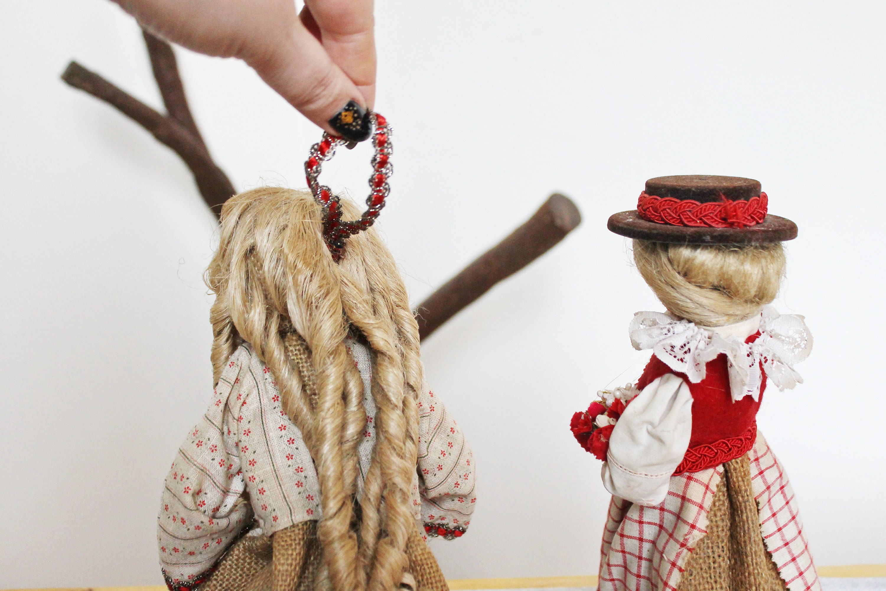 Set of Two Handmade Burlap Dolls - Decorative Strange Doll - 10