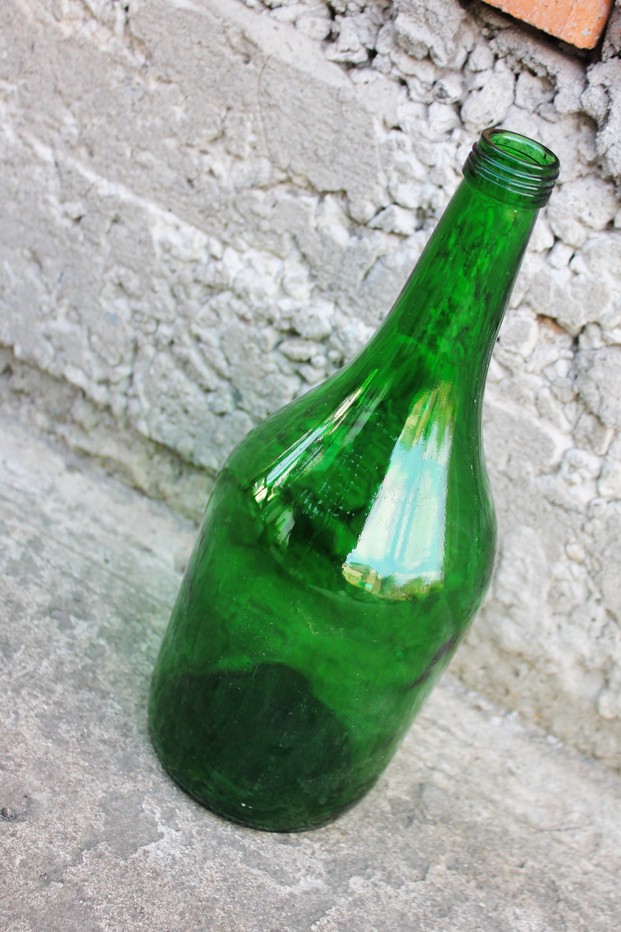 Vintage Green Glass Vine Bottle - 12 Inches - Soviet Glass Wine