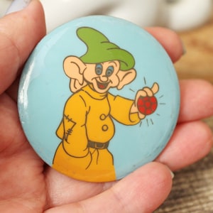 Children's round plastic pin badge Gnome - fairytale, made in USSR, 1980-1990s