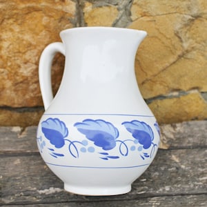 Porcelain jug - Vintage big ceramic pitcher- 9 inches - Old Ukrainian ewer - Jug for washing - 1970s