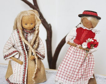 Set of two handmade burlap dolls - decorative strange doll - 10 inches- vintage handmade Germany dolls - 1980s