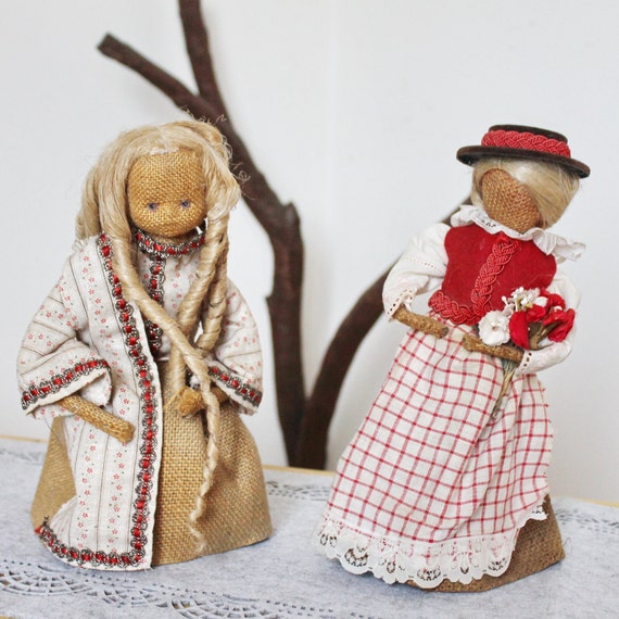 Set of Two Handmade Burlap Dolls - Decorative Strange Doll - 10