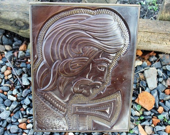 Wall stamping picture &quot;Hutsul with Bartka&quot; - USSR chased wall plaque - brass stamping panel - vintage wall decor - 1980s