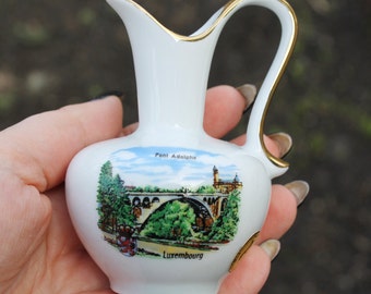 Vintage porcelain small jug - small vase - Luxembourg Pont Adolphe - 3.6 inches - made in Germany  - 1990s