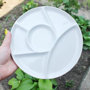Vintage German Divided Porcelain Plate – Mid-Century White Serving Dish, Snack Platter, circa 1970s–1980s