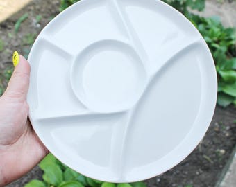Piatto di porcellana diviso in due parti, vintage tedesco – Piatto da portata bianco di metà secolo, vassoio per spuntini, circa anni '70-'80