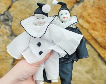 Poupon Artiste Pierrot Vintage PN France, Céramique Et Nylon, 20 Cm, Pièce Unique